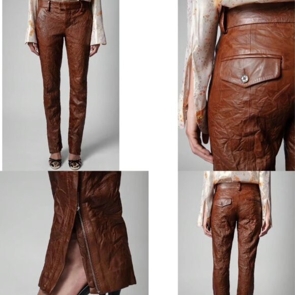 Zadig &Voltaire Crinkle leather trousers , brown S 38, 2020/21 runway collection - Picture 11 of 16
